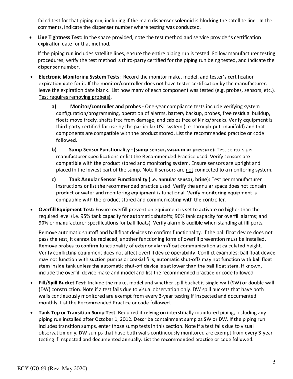 Form ECY070-69 Leak Testing Checklist for Underground Storage Tanks (Usts) - Washington, Page 5