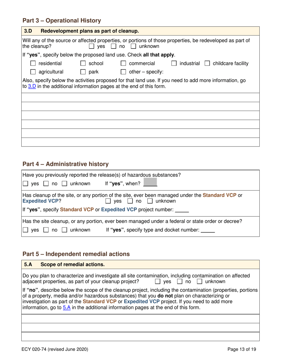 Form ECY020-74 Voluntary Cleanup Program Application Form - Washington, Page 13