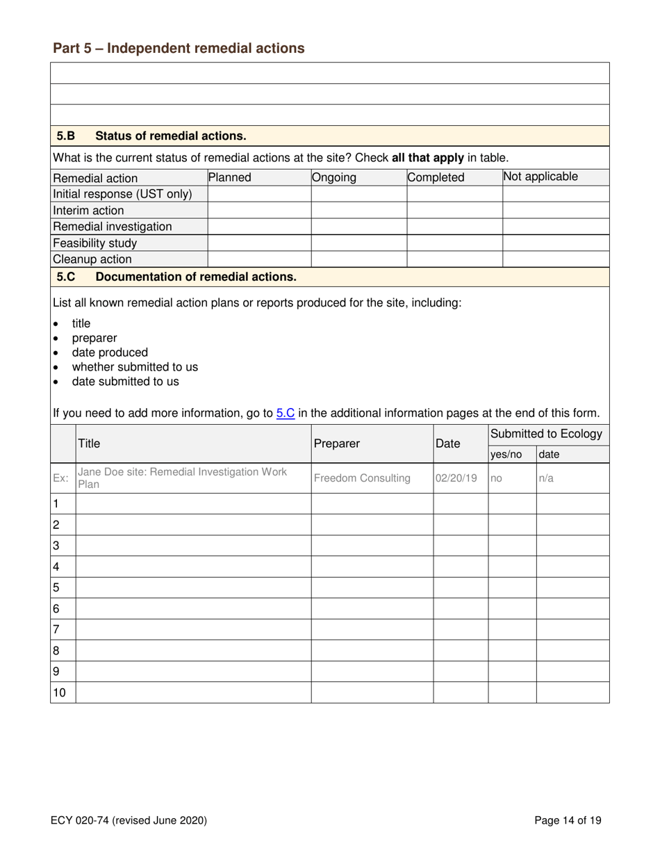 Form ECY020-74 Voluntary Cleanup Program Application Form - Washington, Page 14