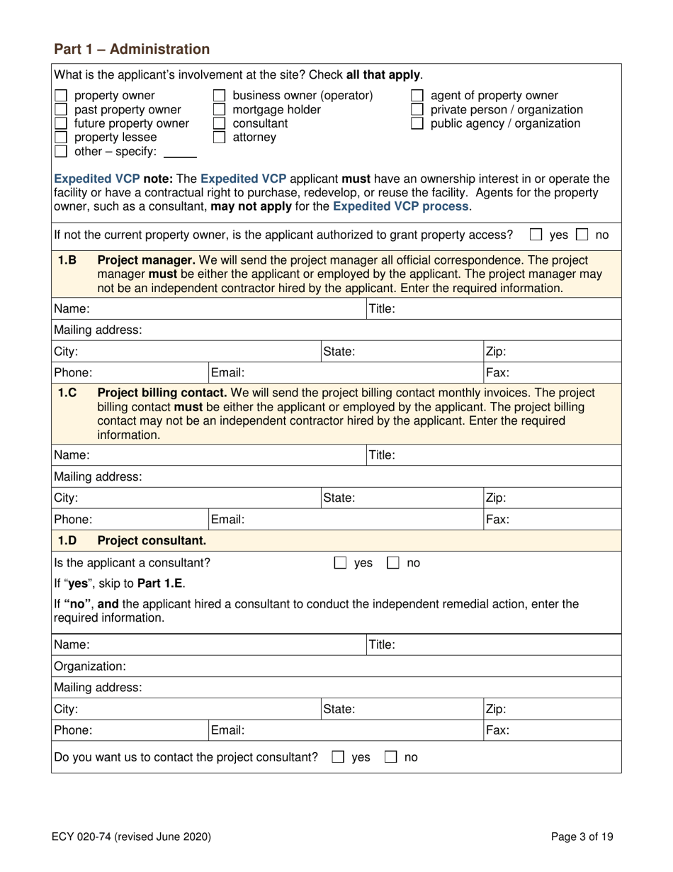 Form ECY020-74 Voluntary Cleanup Program Application Form - Washington, Page 3