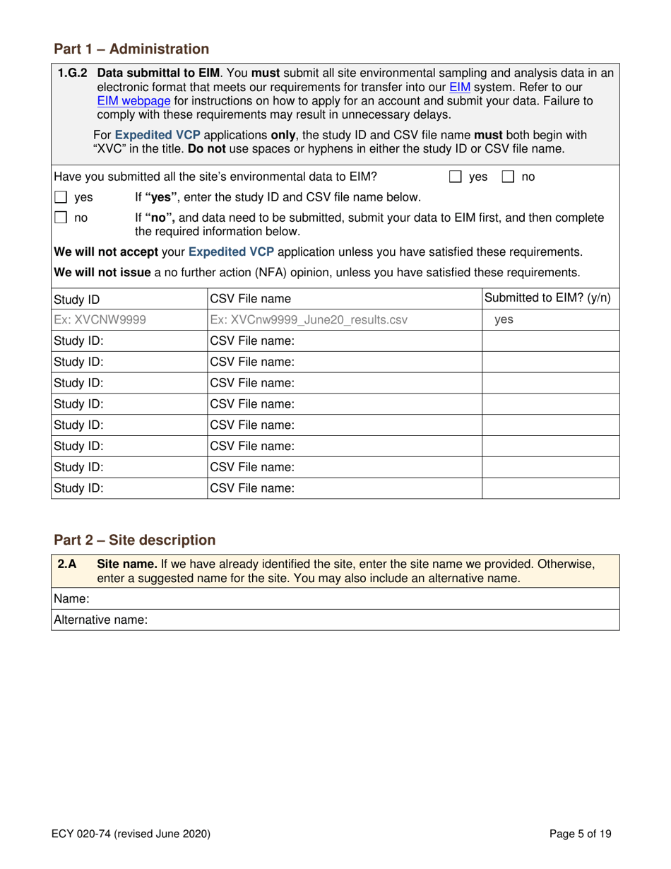 Form ECY020-74 Voluntary Cleanup Program Application Form - Washington, Page 5