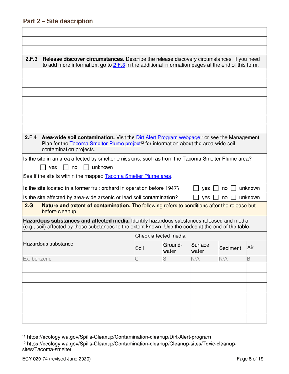 Form ECY020-74 Voluntary Cleanup Program Application Form - Washington, Page 8