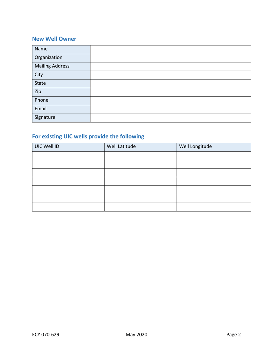 Form ECY070-629 Underground Injection Control (Uic) Well Transfer of Ownership - Washington, Page 2