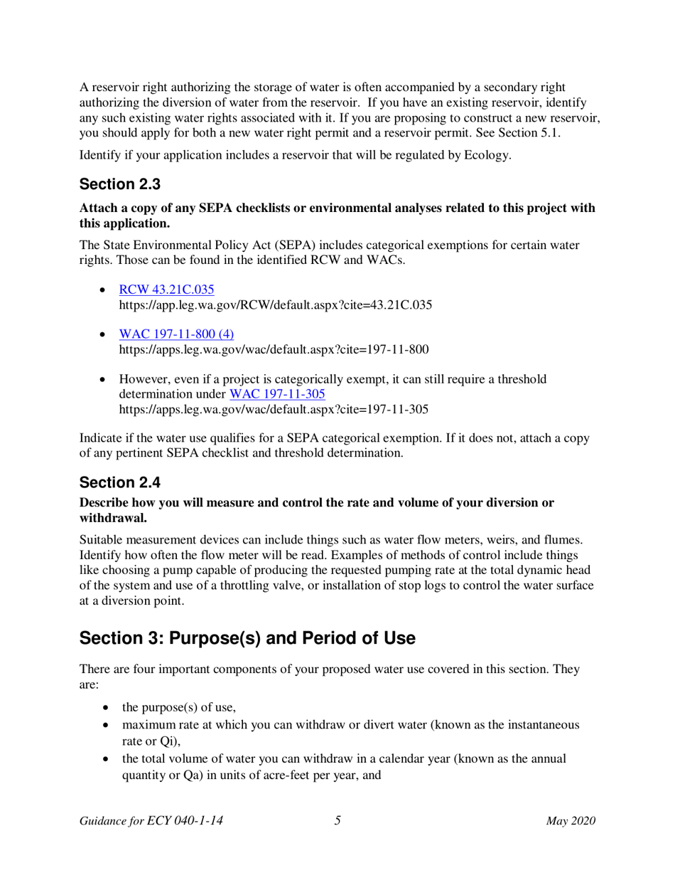Instructions for Form ECY040-1-14 Application for a New Water Right Permit - Washington, Page 10
