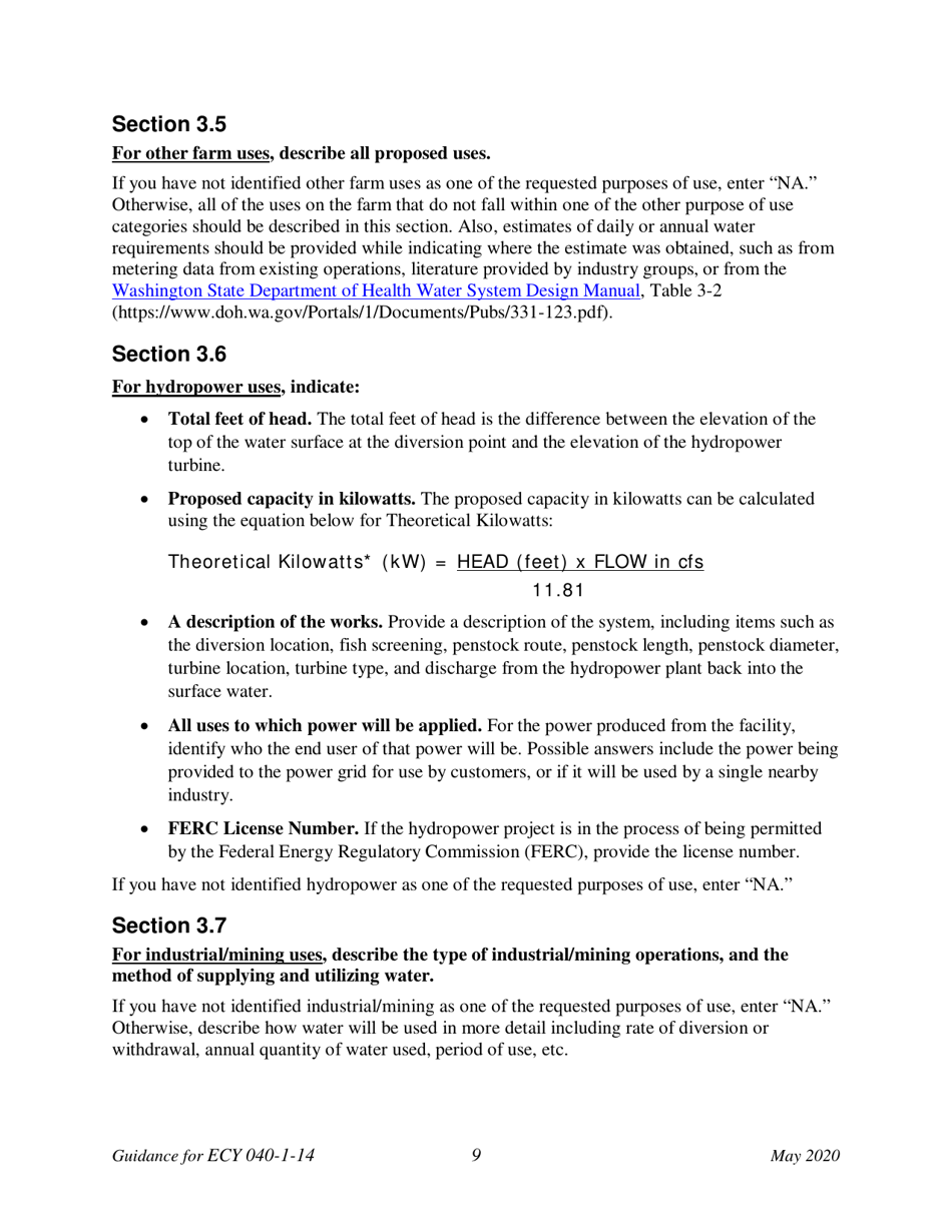 Instructions for Form ECY040-1-14 Application for a New Water Right Permit - Washington, Page 14