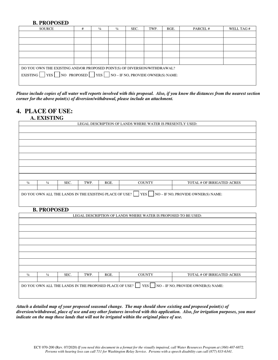 Form ECY070-200 Seasonal Change Application - Washington, Page 2