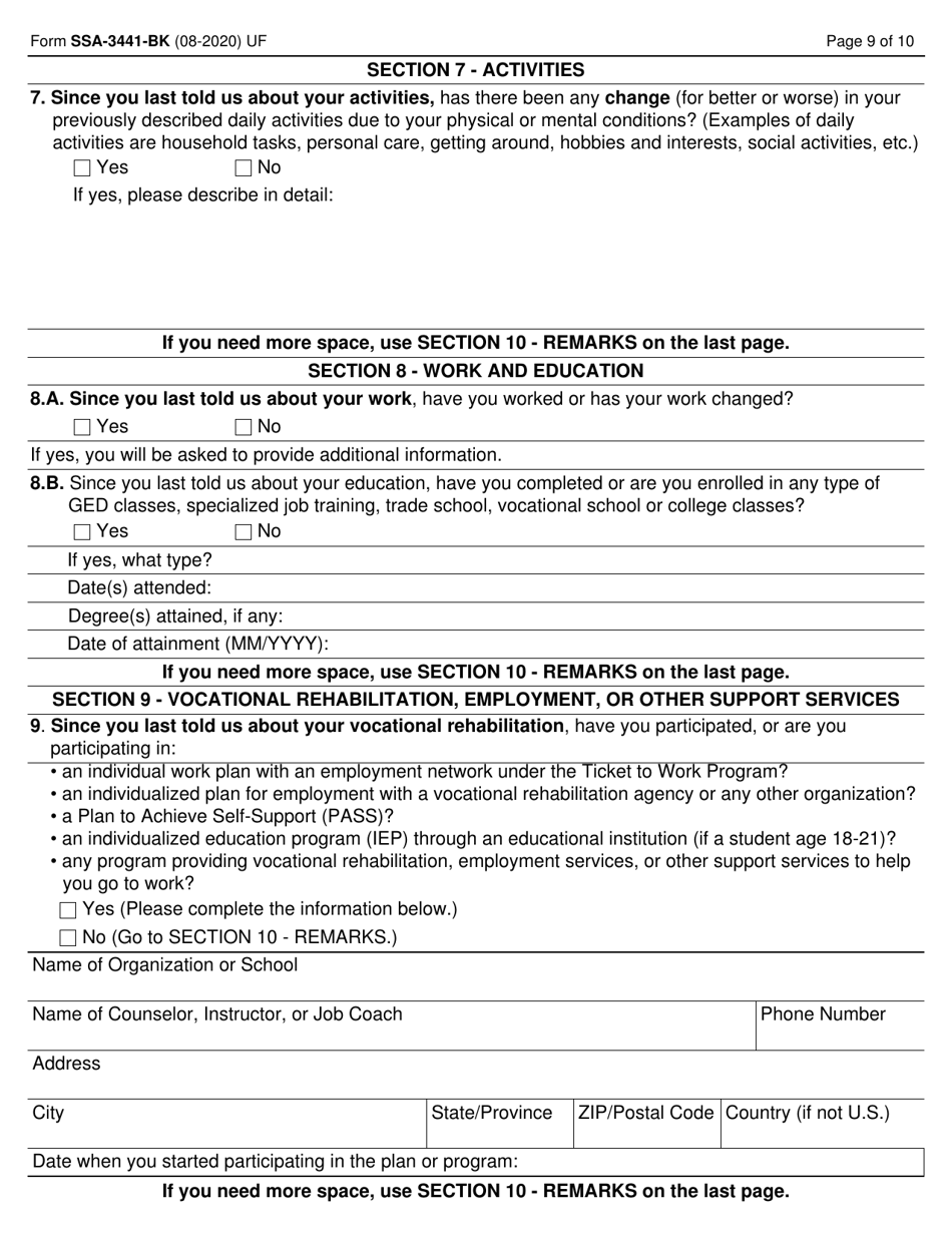 Form SSA-3441-BK Disability Report - Appeal, Page 9