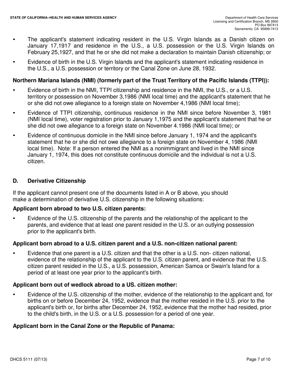 Form DHCS5111 Application Supplement for Sole Proprietors Only - California, Page 7