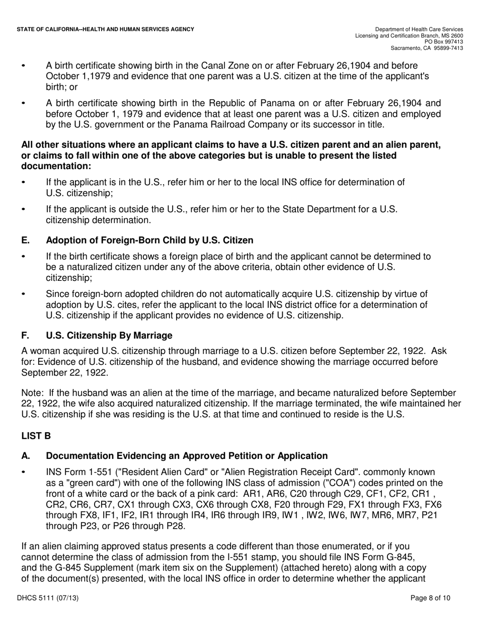Form DHCS5111 Application Supplement for Sole Proprietors Only - California, Page 8
