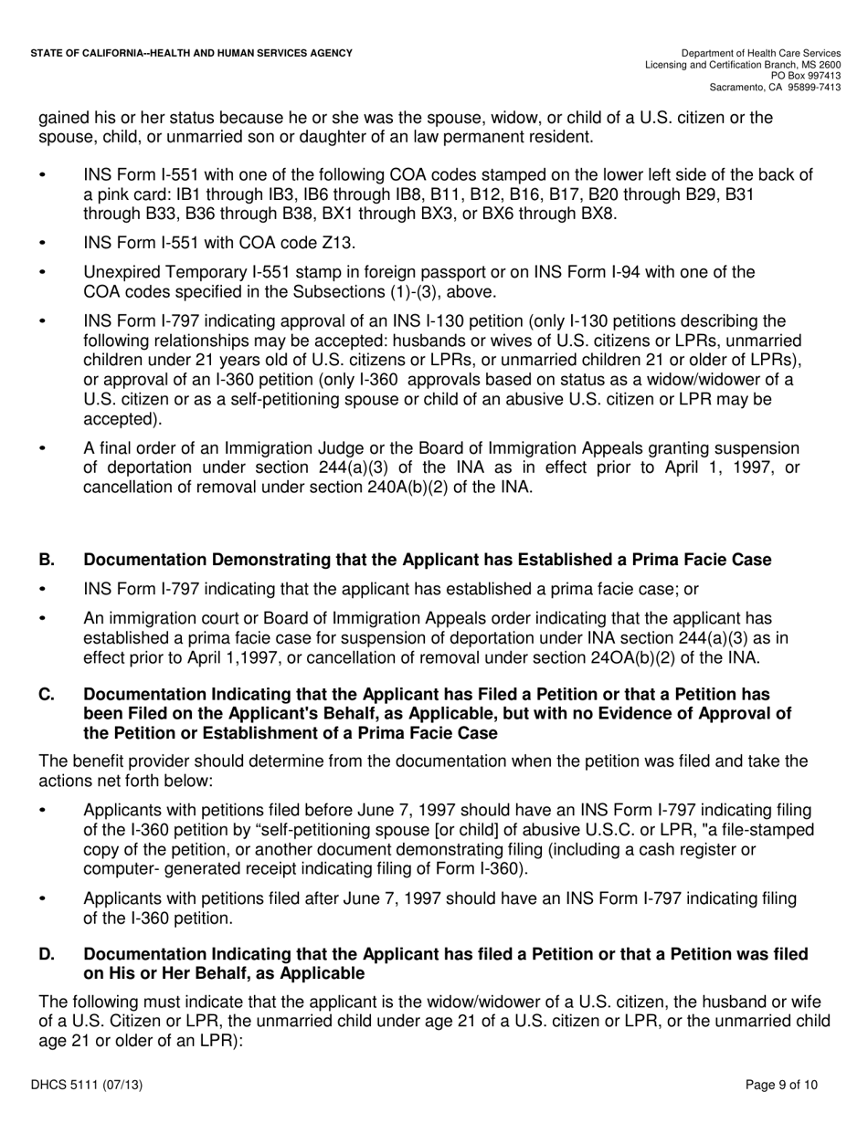 Form DHCS5111 Application Supplement for Sole Proprietors Only - California, Page 9