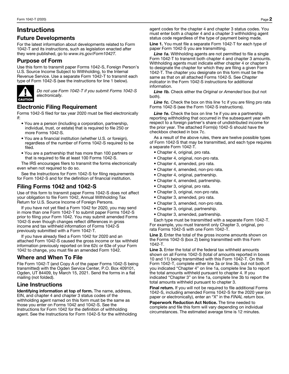 IRS Form 1042-T Annual Summary and Transmittal of Forms 1042-s, Page 2