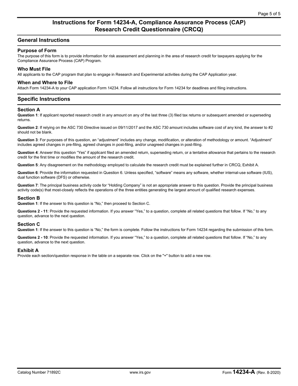 IRS Form 14234-A Compliance Assurance Process (CAP) Research Credit Questionnaire (Crcq), Page 5