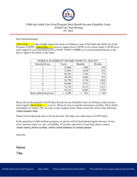 Child and Adult Care Food Program Meal Benefit Income Eligibility Letter (Child Care Non-pricing) - Arizona