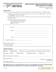 Document preview: Form PP-7 Application to Replace Peeling Plates - Keep Same Plate Number - New York