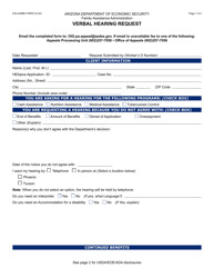 Form FAA-0098B Verbal Hearing Request - Arizona