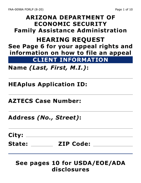 Form FAA-0098A-LP  Printable Pdf