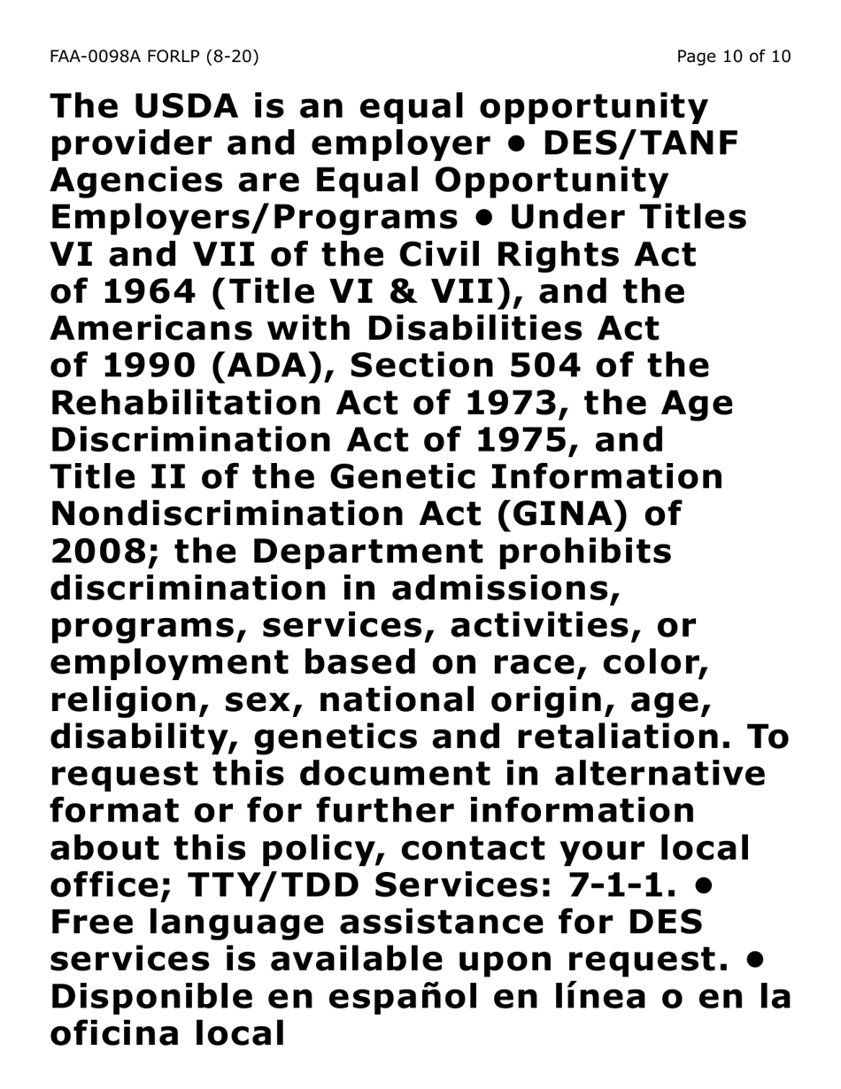 Form FAA-0098A-LP Hearing Request (Large Print) - Arizona, Page 10