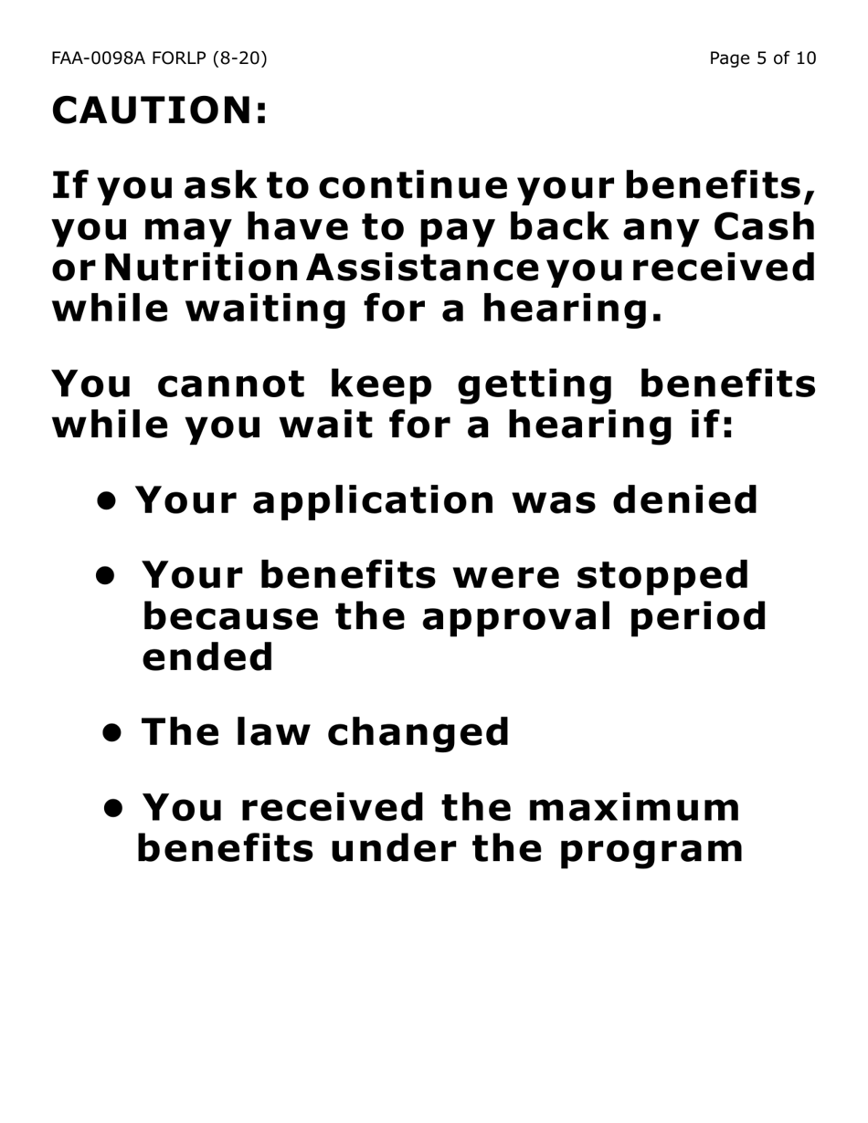 Form FAA-0098A-LP Hearing Request (Large Print) - Arizona, Page 5