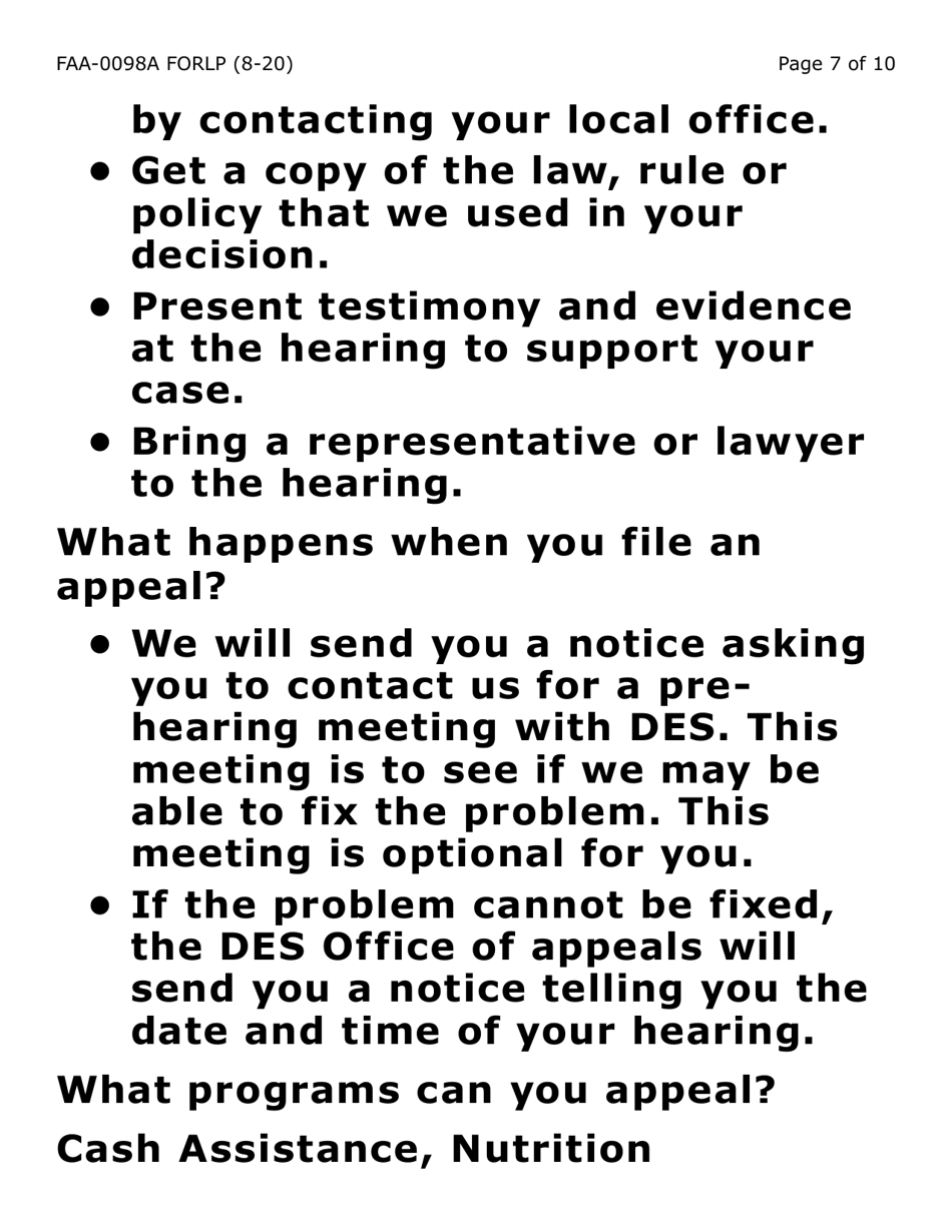 Form FAA-0098A-LP Hearing Request (Large Print) - Arizona, Page 7