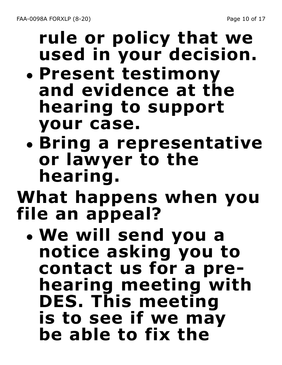 Form FAA-0098A-XLP Hearing Request (Extra Large Print) - Arizona, Page 10
