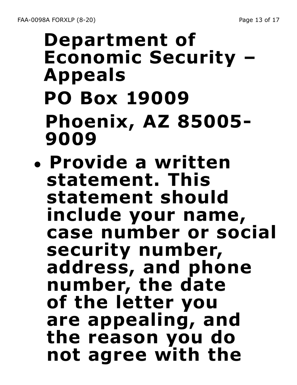 Form FAA-0098A-XLP Hearing Request (Extra Large Print) - Arizona, Page 13