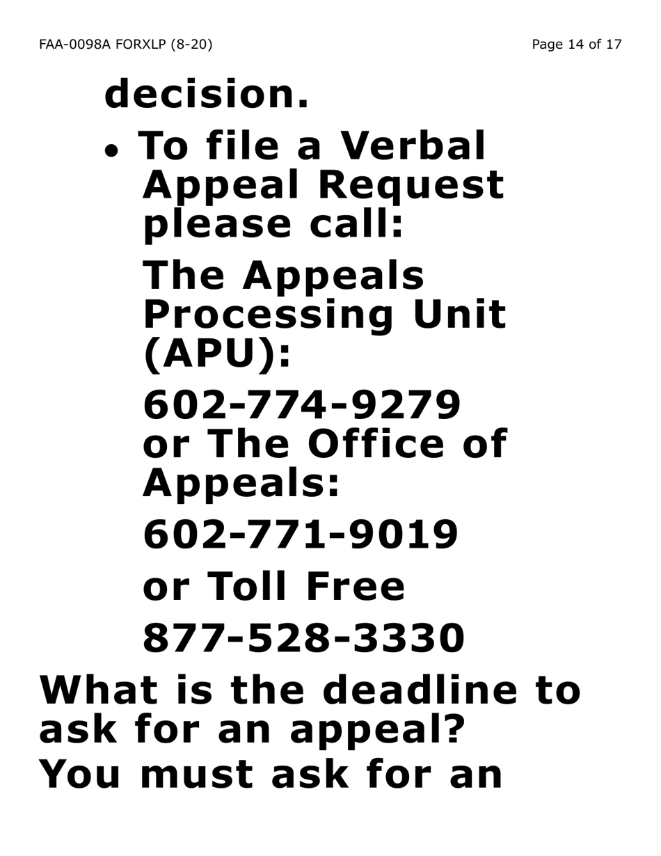 Form FAA-0098A-XLP Hearing Request (Extra Large Print) - Arizona, Page 14