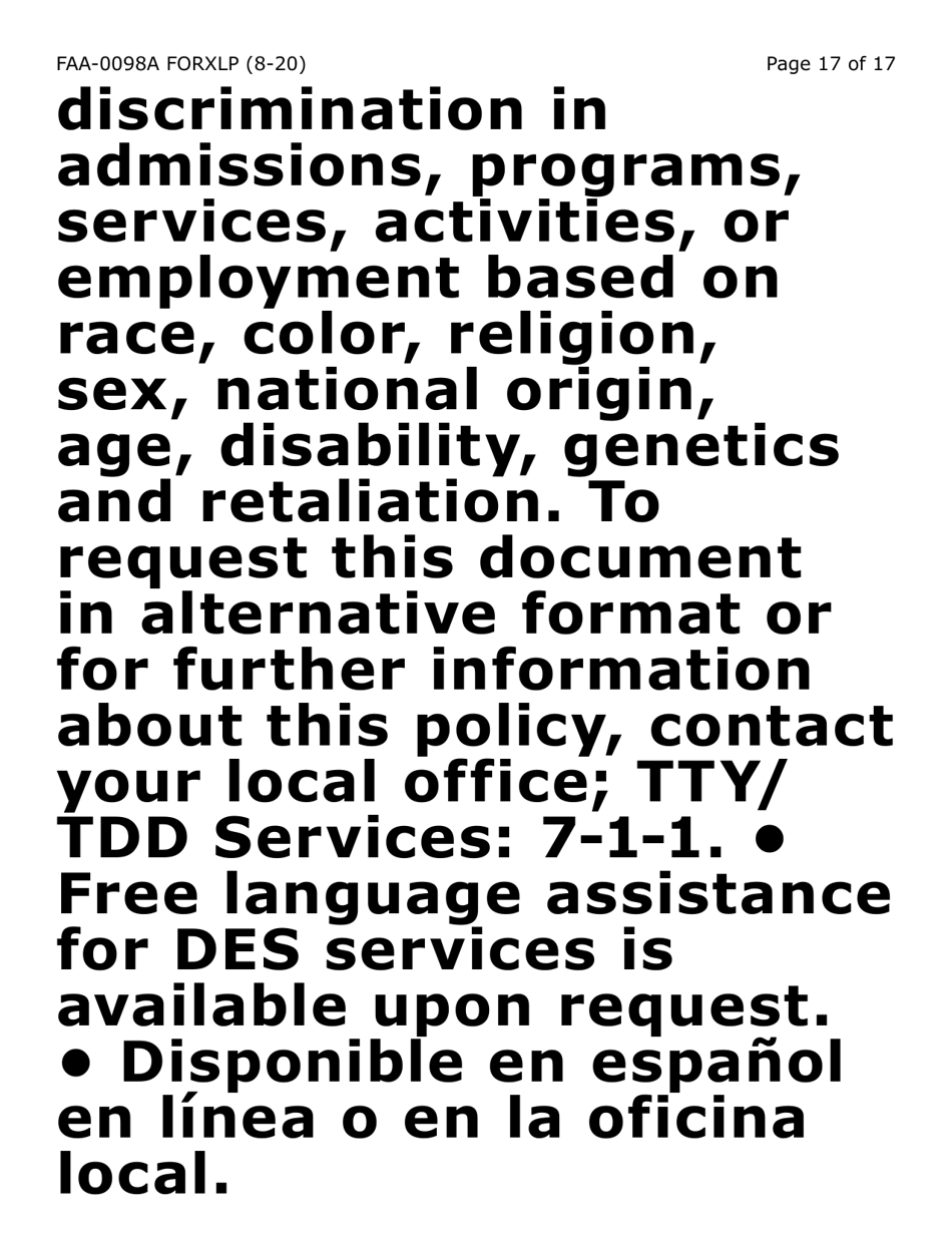 Form FAA-0098A-XLP Hearing Request (Extra Large Print) - Arizona, Page 17