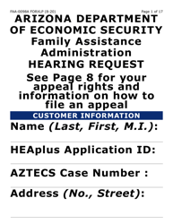 Form FAA-0098A-XLP Hearing Request (Extra Large Print) - Arizona