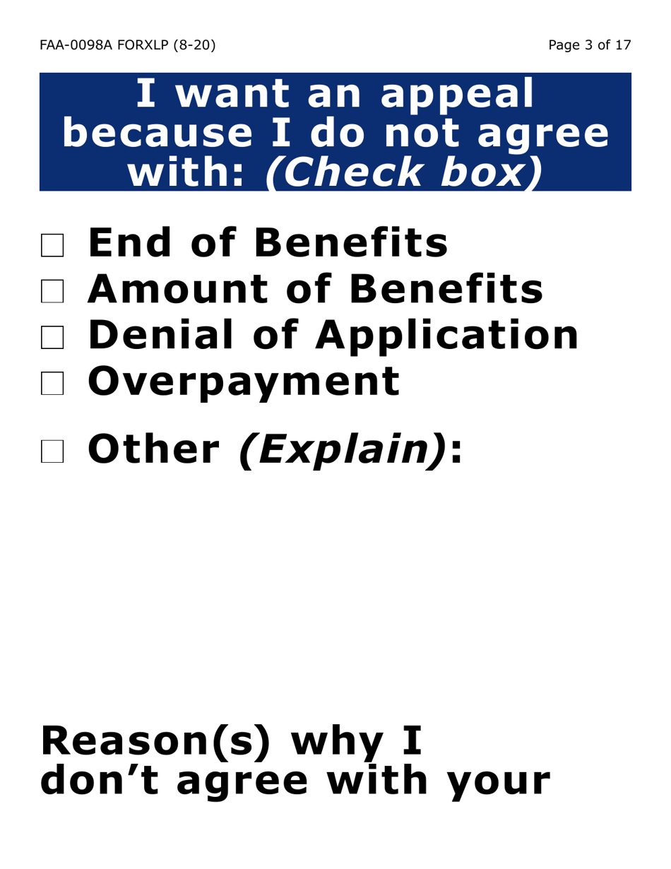 Form FAA-0098A-XLP Hearing Request (Extra Large Print) - Arizona, Page 3