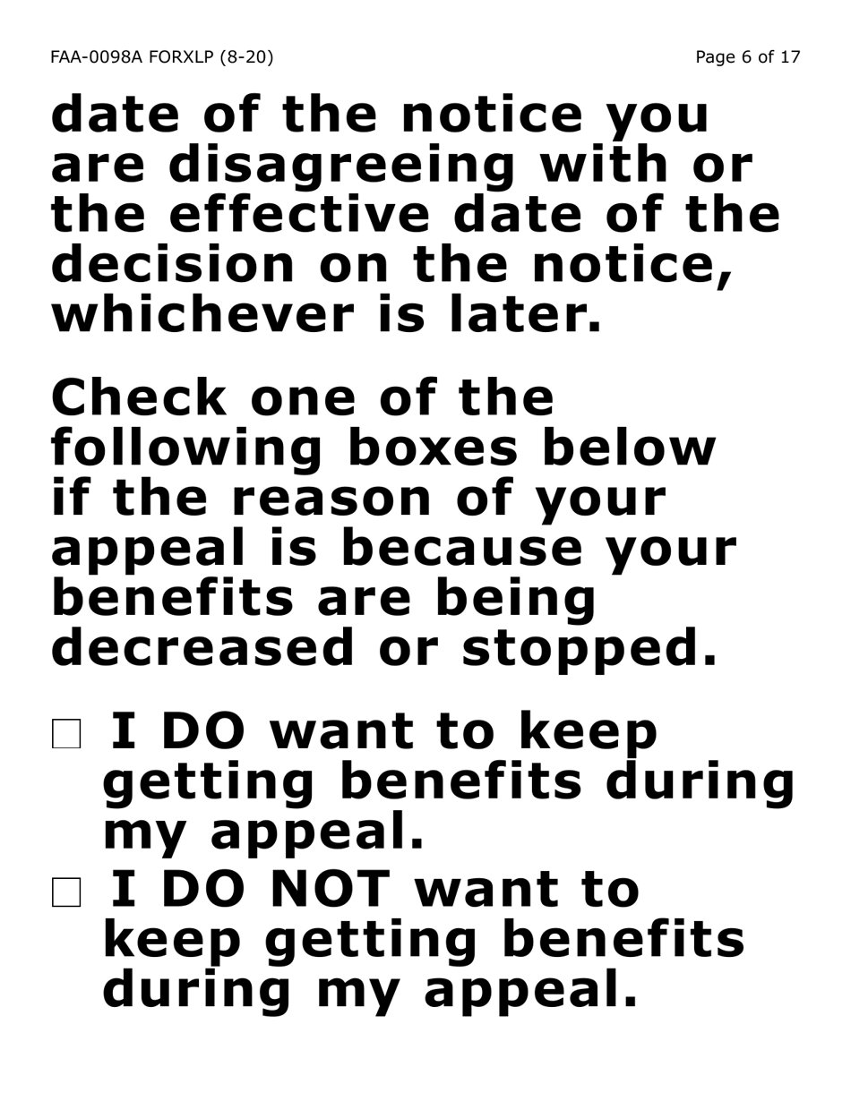 Form FAA-0098A-XLP Hearing Request (Extra Large Print) - Arizona, Page 6