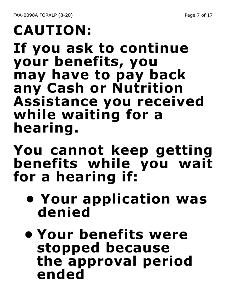 Form FAA-0098A-XLP Hearing Request (Extra Large Print) - Arizona, Page 7