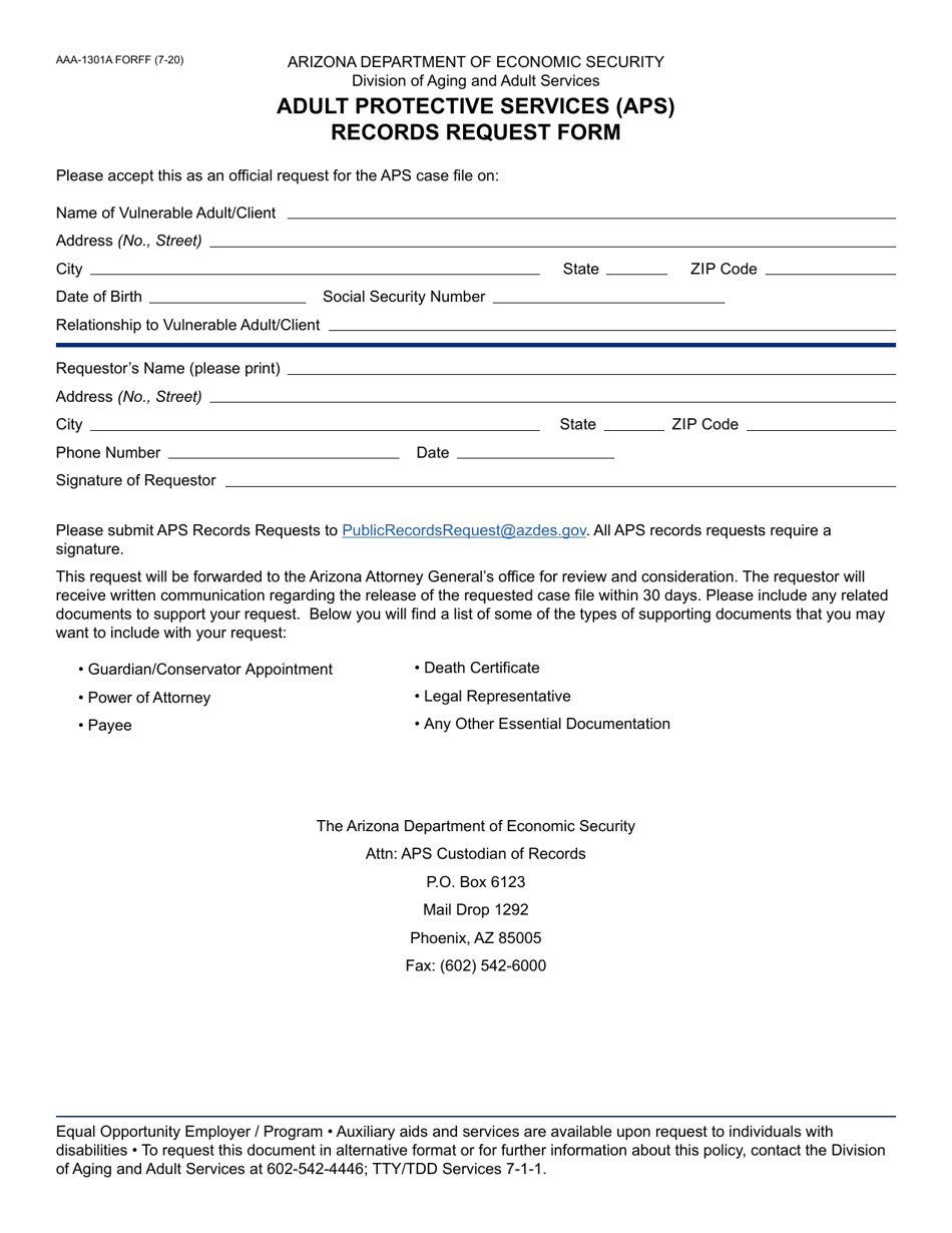 Form Aaa 1301a Download Fillable Pdf Or Fill Online Adult Protective Services Aps Records 