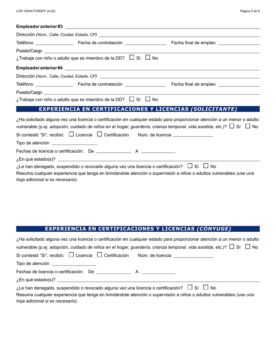 Formulario LCR-1054A-S Formulario De Solicitud Inicial - Arizona (Spanish), Page 5