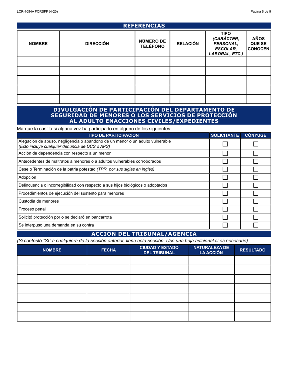 Formulario LCR-1054A-S Formulario De Solicitud Inicial - Arizona (Spanish), Page 6