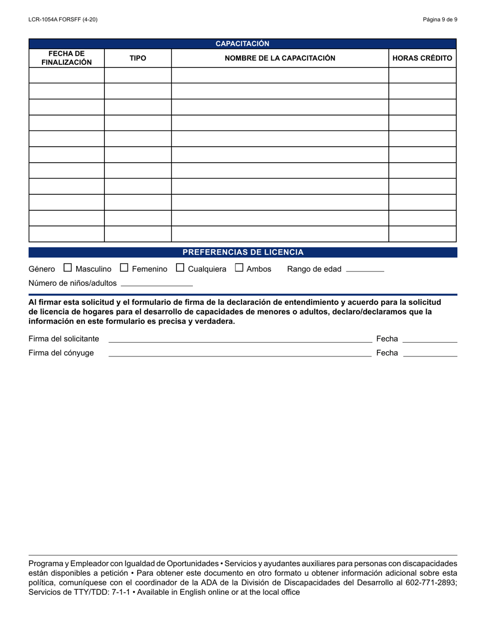 Formulario LCR-1054A-S Formulario De Solicitud Inicial - Arizona (Spanish), Page 9