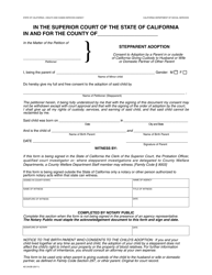 Form AD2A/2B &quot;Stepparent Adoption (Consent to Adoption by a Parent in or Outside of California Giving Custody to Husband or Wife or Domestic Partner of Other Parent)&quot; - California