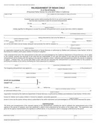 Document preview: Form AD866 Relinquishment of an Indian Child in or out-Of-County - Presumed Father Denies He Is the Birth Father in California - California