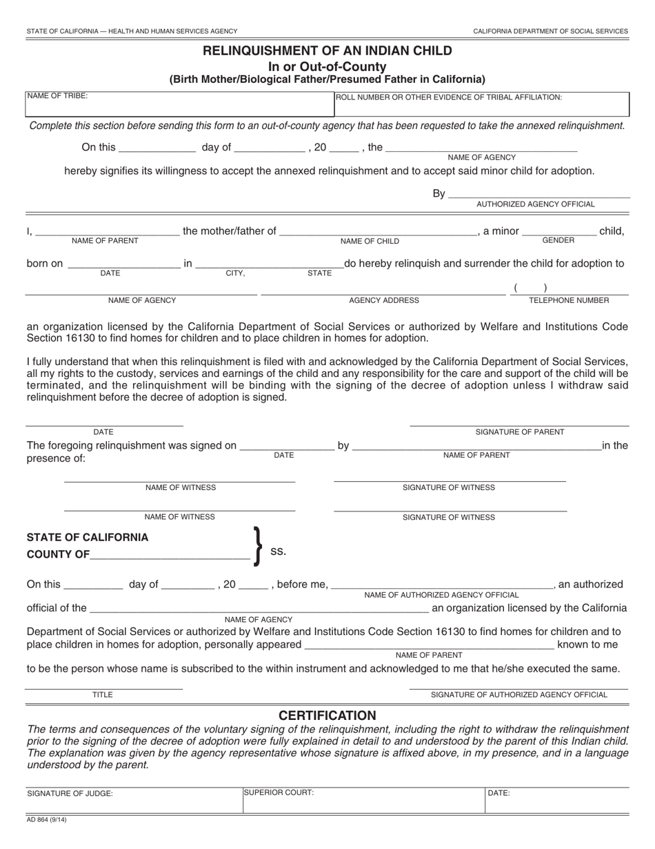 Form Ad864 - Fill Out, Sign Online And Download Fillable Pdf 