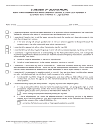 Form AD899A Statement of Understanding - Mother or a Presumed Father of an Indian Child Who Is Detained, a Juvenile Court Dependent in out-Of-Home Care, or the Ward of a Legal Guardian - California, Page 2