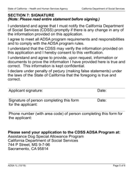 Form ADSA1L Assistance Dog Special Allowance (Adsa) Program Application for Benefits - California, Page 5