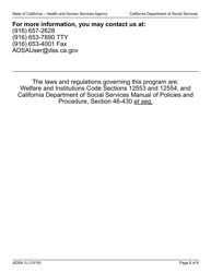 Form ADSA1L Assistance Dog Special Allowance (Adsa) Program Application for Benefits - California, Page 6