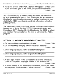 Form ADSA1BL Assistance Dog Special Allowance (Adsa) Program Application for Benefits for Recipients of Social Security Disability Insurance (Ssdi) Benefits - California, Page 2