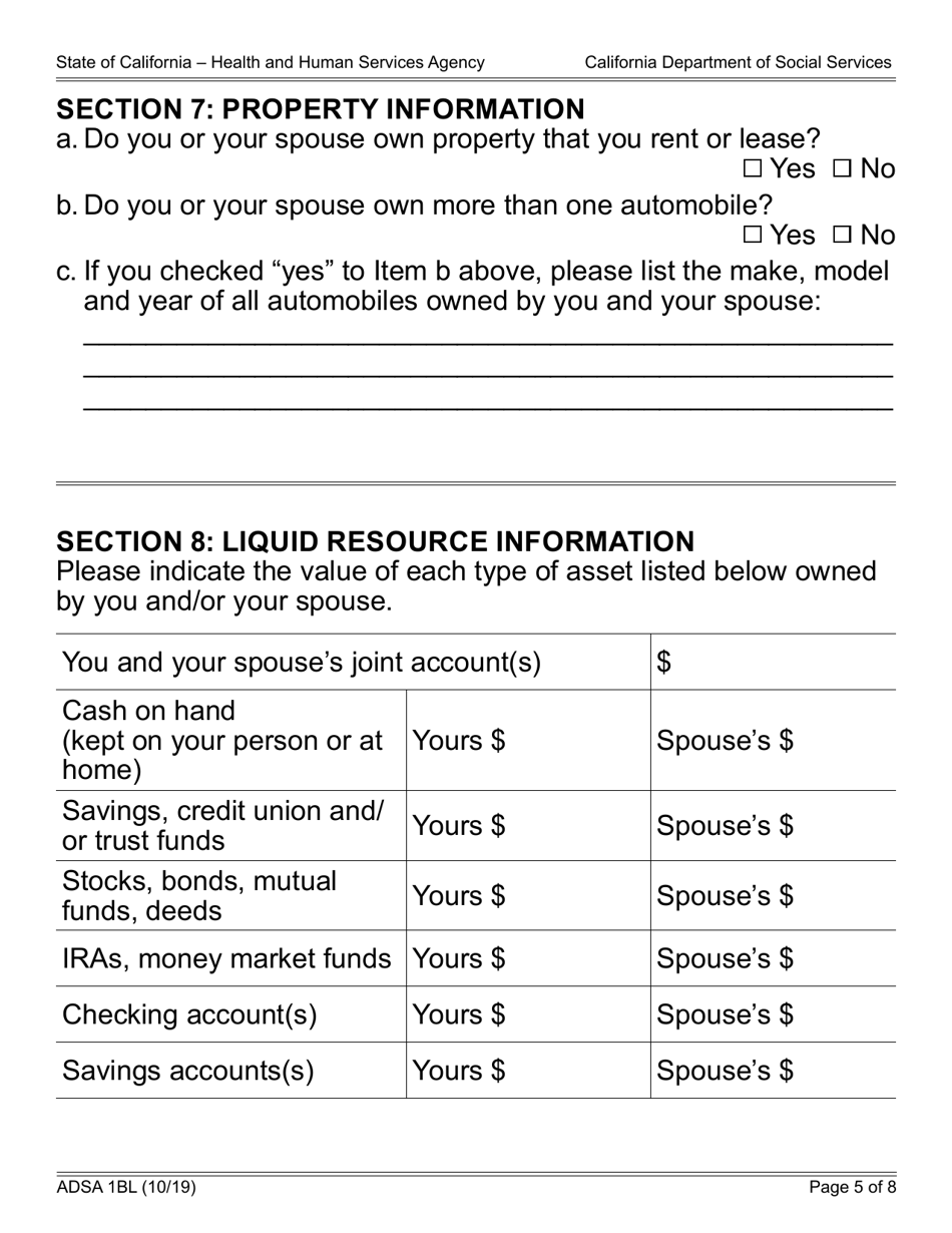Form ADSA1BL Assistance Dog Special Allowance (Adsa) Program Application for Benefits for Recipients of Social Security Disability Insurance (Ssdi) Benefits - California, Page 5