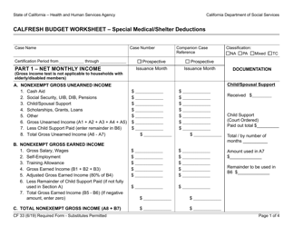 Form CF33 CalFresh Budget Worksheet - Special Medical/Shelter Deductions - California