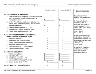 Form CF33 CalFresh Budget Worksheet - Special Medical/Shelter Deductions - California, Page 2