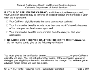 Form CF377.1LP Notice of Approval for CalFresh Benefits - California, Page 2