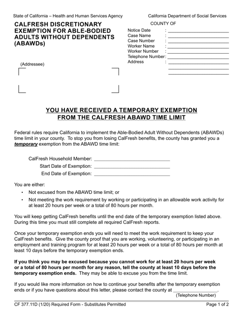 Form CF377.11D  Printable Pdf
