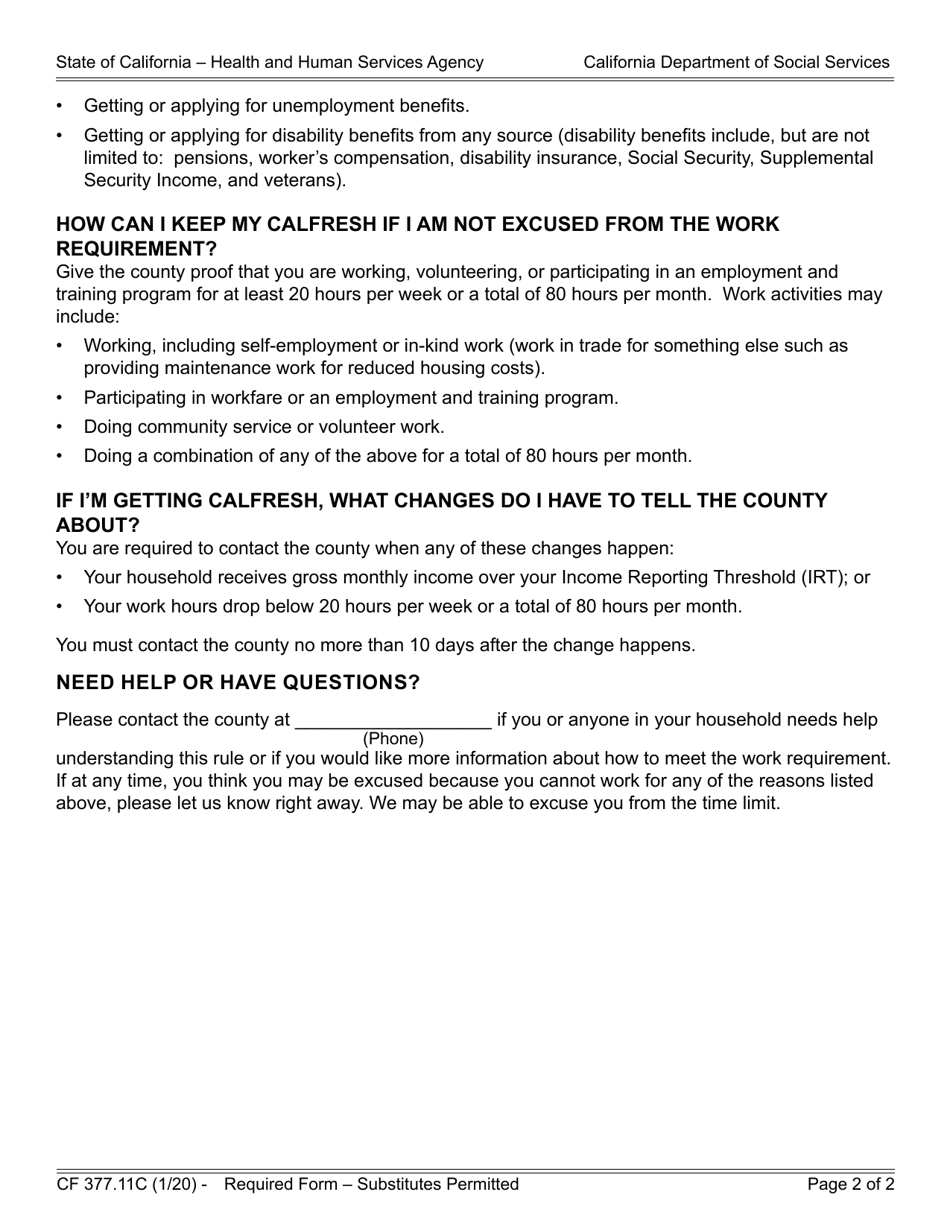 Form CF377.11C CalFresh Informational Notice - CalFresh Time Limit for Able-Bodied Adults Without Dependents (Abawds) - California, Page 2