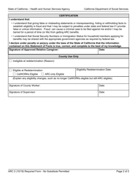 Form ARC2 Redetermination: Statement of Facts Supporting Eligibility for the Approved Relative Caregiver (ARC) Funding Option Program - California, Page 2