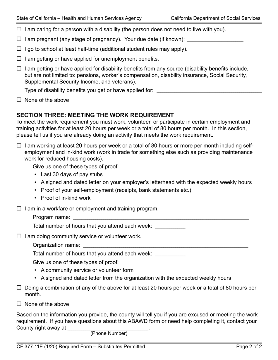 Form CF377.11E CalFresh Able-Bodied Adult Without Dependents (Abawd) Time Limit Exemption Screening Form - California, Page 2